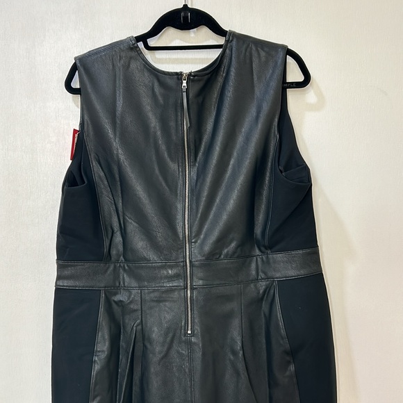 SPANX WOMENS BLACK LEATHER LIKE COMBO FITTED SHEATH DRESS BLACK Sz 1X NEW - Picture 3 of 14